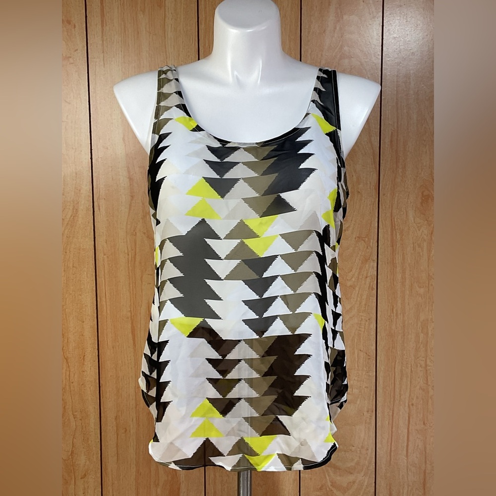 Old Navy Black, White, and Yellow Geometric Tank Top SZ - L
